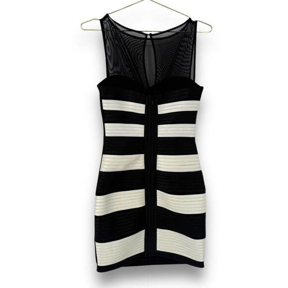 BCBGMaxazria Black White Stripe Satin Mesh Mini Cocktail Dress, Size 2 Y2K VTG - Picture 2 of 7